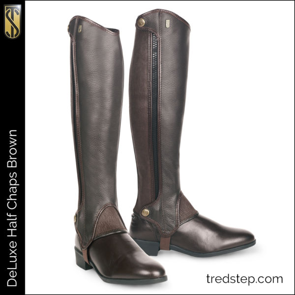 14” Calf New In Bag Brown Tredstep Trimline II Leather Half Chaps 18” Height. 